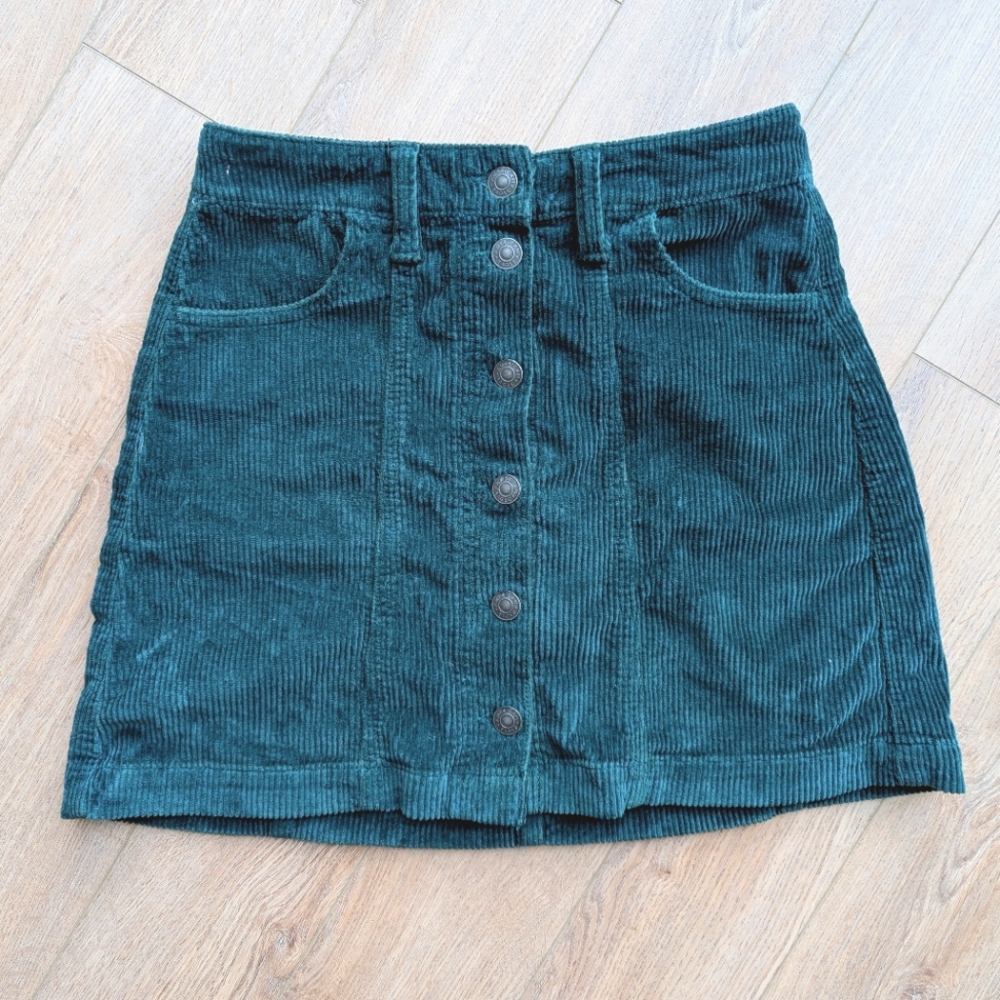 AE Corduroy Button-Up Skirt - Green